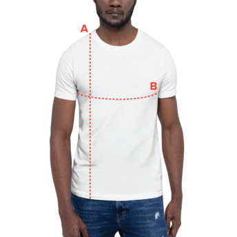 Bella+Canvas 3001 T-shirt measurement diagram. A Length · B Chest