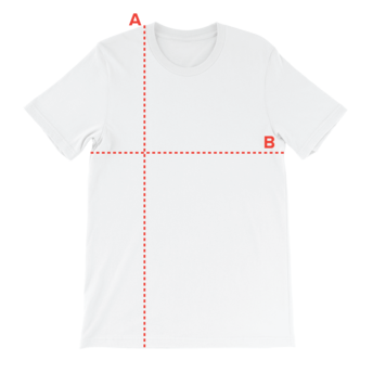 Bella+Canvas 3001 T-shirt measurement diagram. A Length · B Width