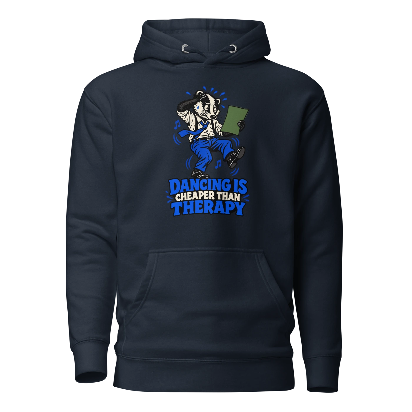 DANCING IS CHEAPER THAN THERAPY Hoodie Navy Blazer Front