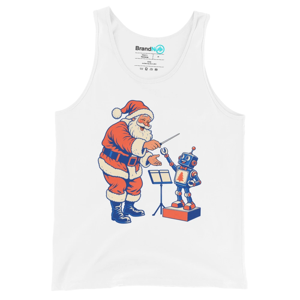Santa conductor handing his baton to a toy robot Tank Top