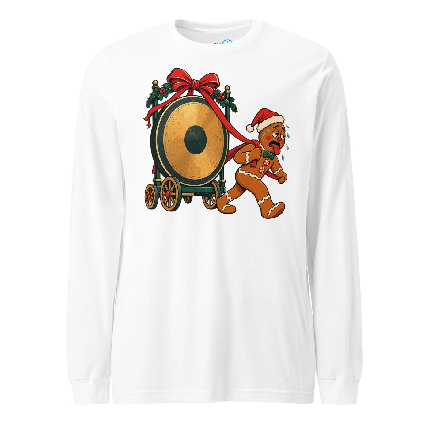 Gingerbread musician dragging a huge gong on a ribbon Long Sleeve T-SHIRT