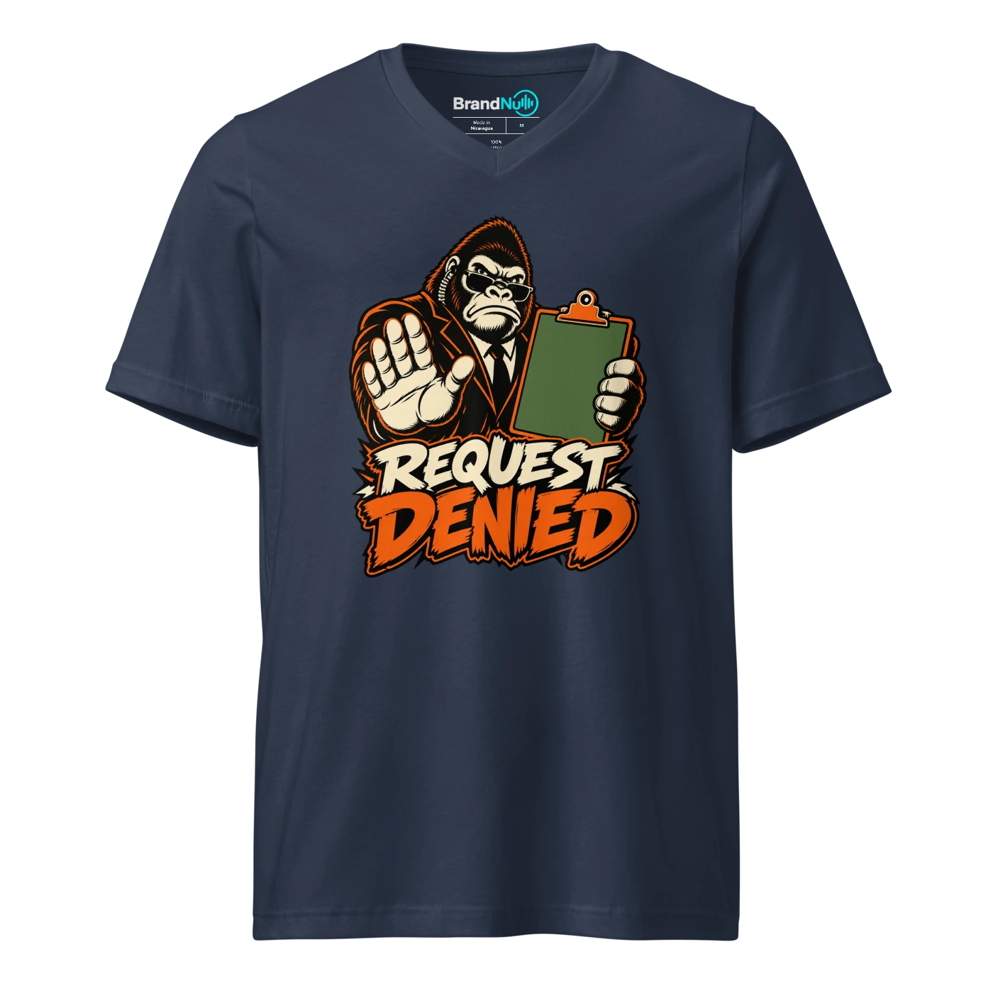 REQUEST DENIED V-neck T Shirt Navy Front
