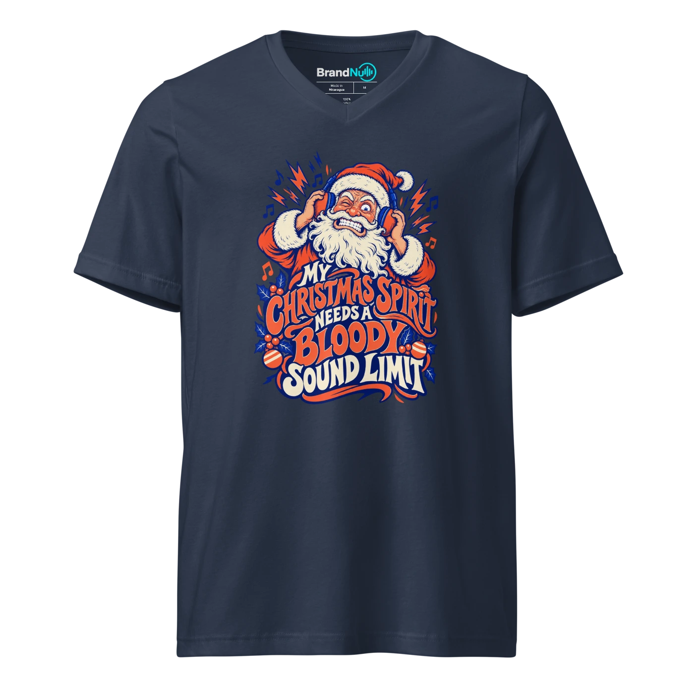 MY CHRISTMAS SPIRIT NEEDS A BLOODY SOUND LIMIT V-neck T Shirt Navy Front