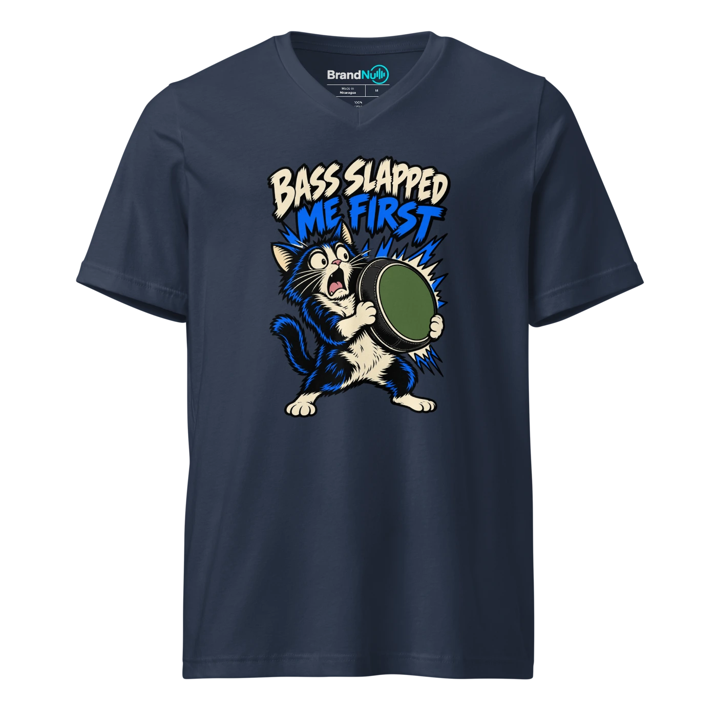 BASS SLAPPED ME FIRST V-neck T Shirt Navy Front