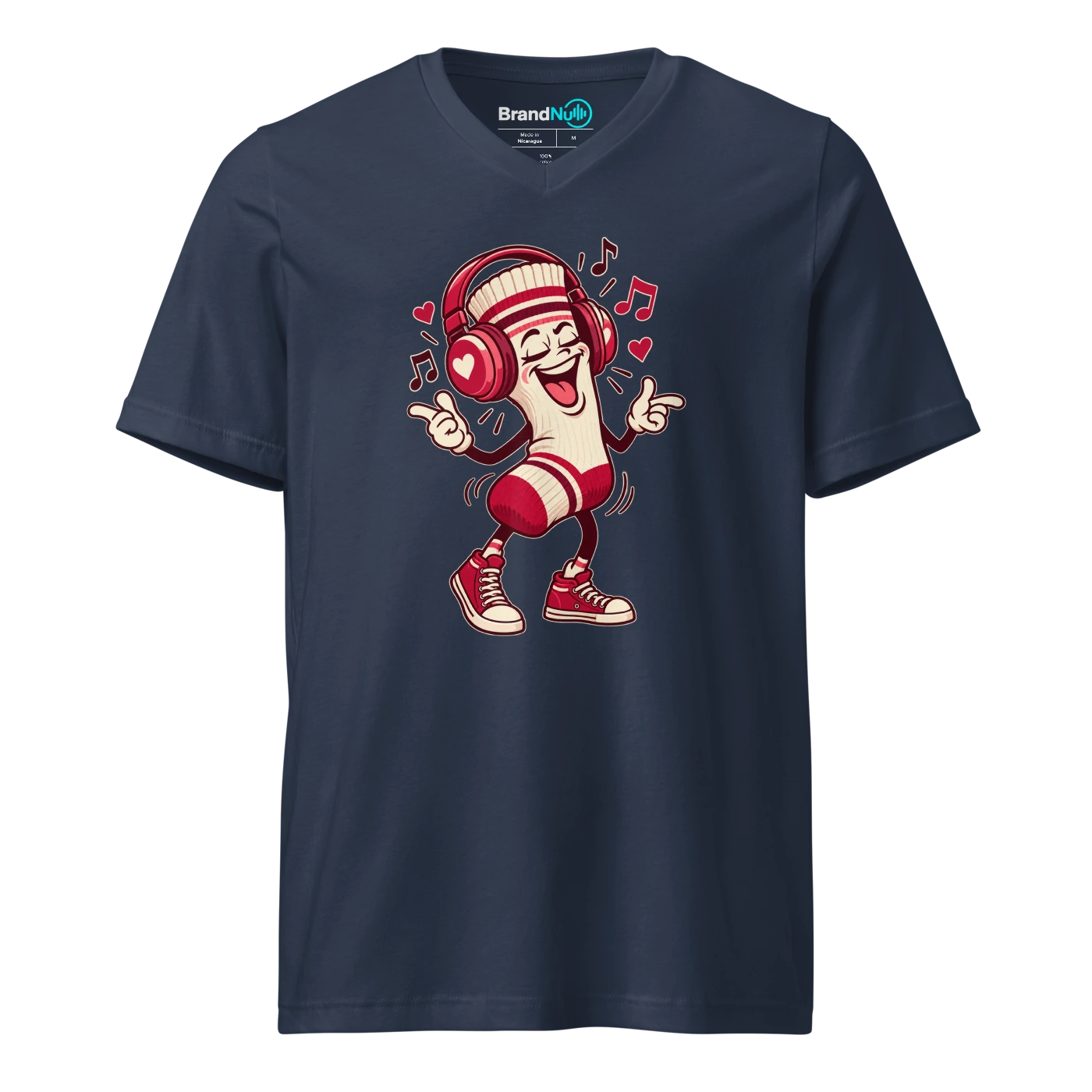 THE SINGLE SOCK HAS EXCELLENT MUSIC TASTE V-neck T Shirt Navy Front