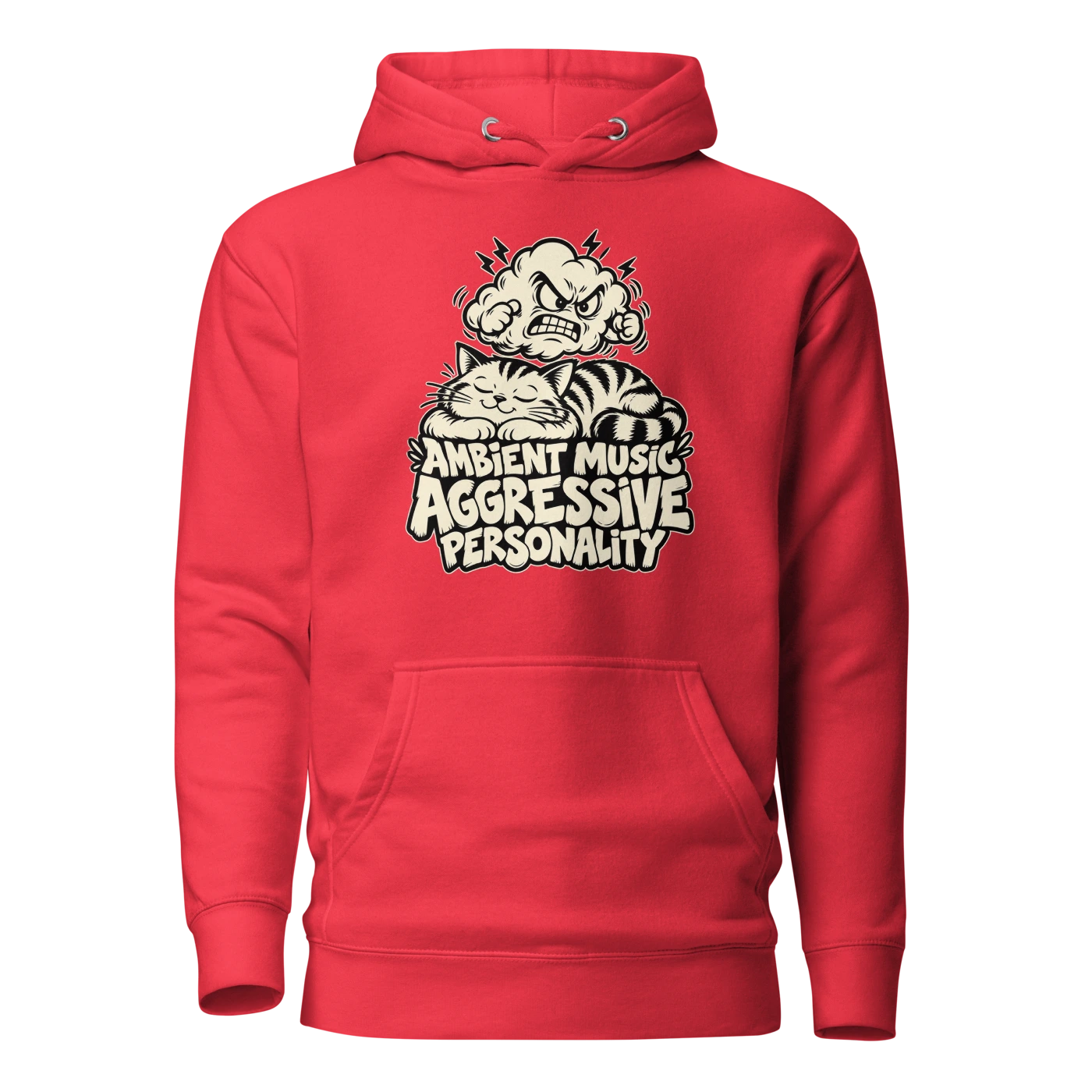 AMBIENT MUSIC AGGRESSIVE PERSONALITY Hoodie Team Red Front