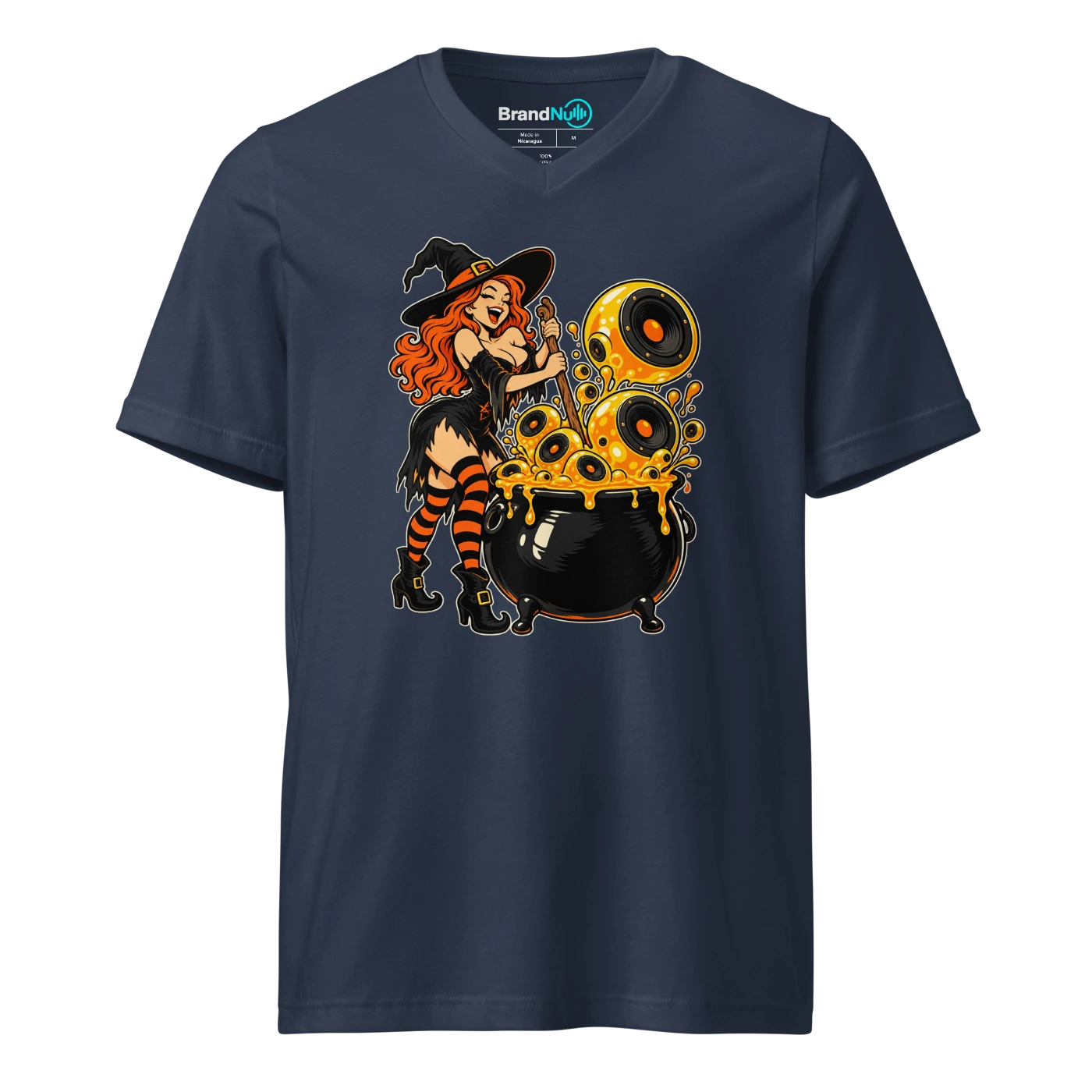 THE CAULDRON IS MOSTLY BASS V-neck T Shirt Navy Front