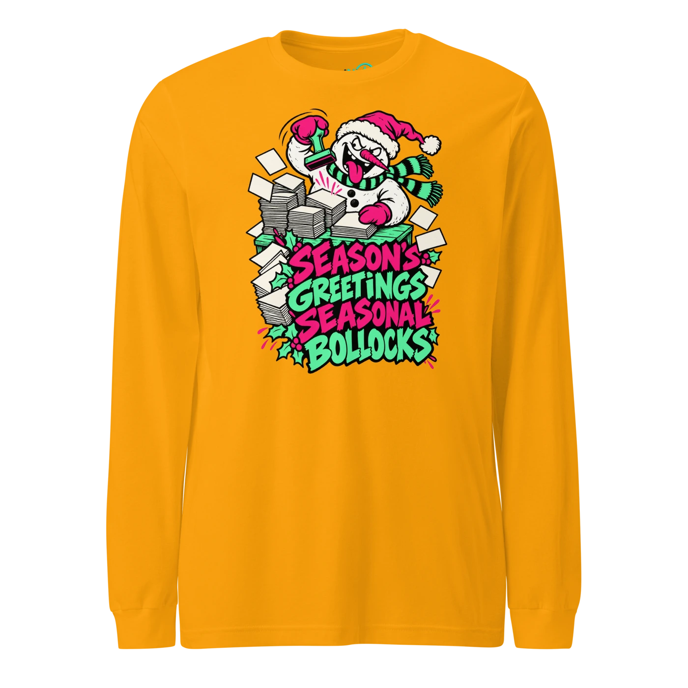 SEASON'S GREETINGS SEASONAL BOLLOCKS Long Sleeve T Shirt Gold Front