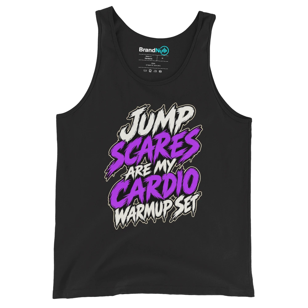 JUMP SCARES ARE MY CARDIO WARMUP SET Tank Top Black Front
