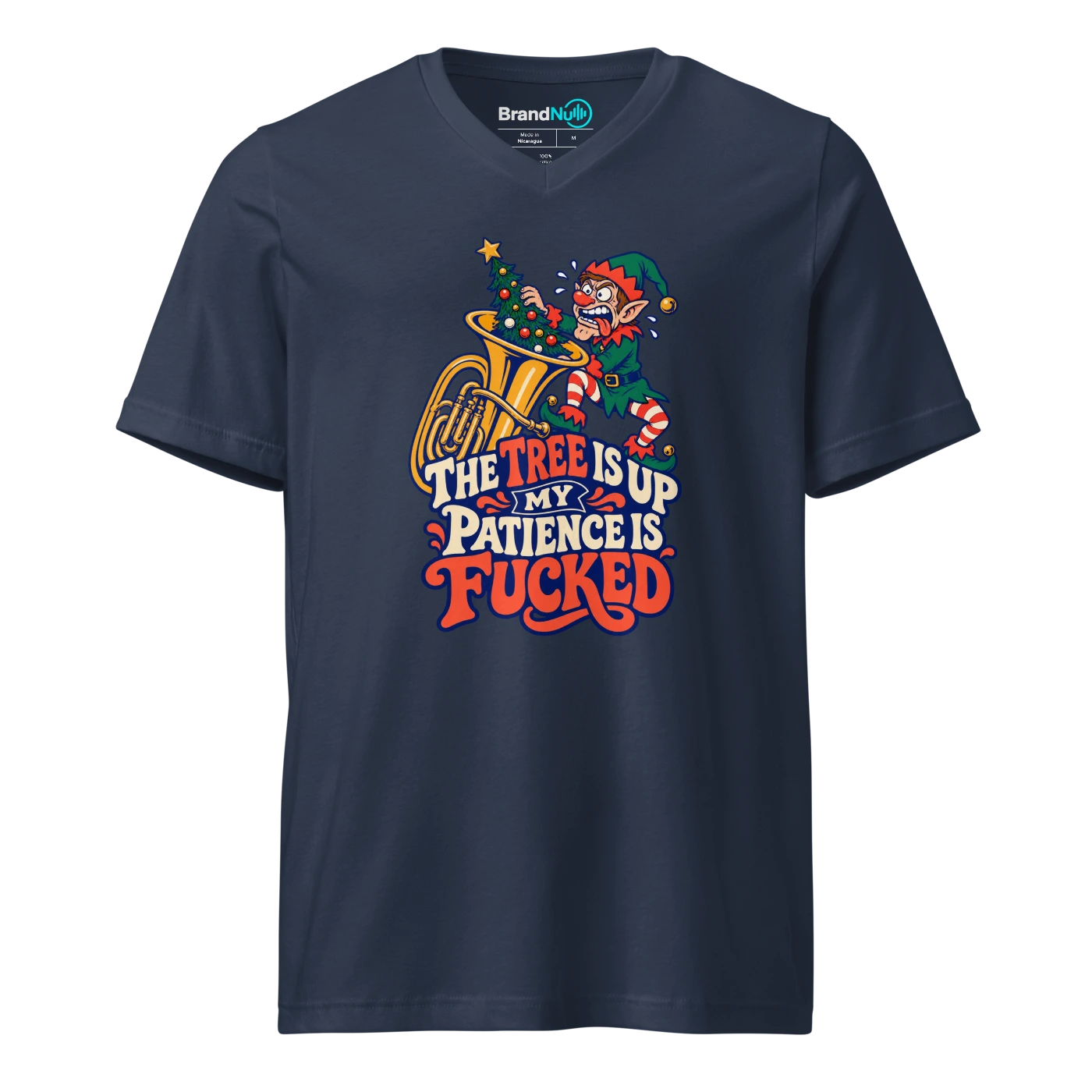 THE TREE IS UP MY PATIENCE IS FUCKED V-neck T Shirt Navy Front