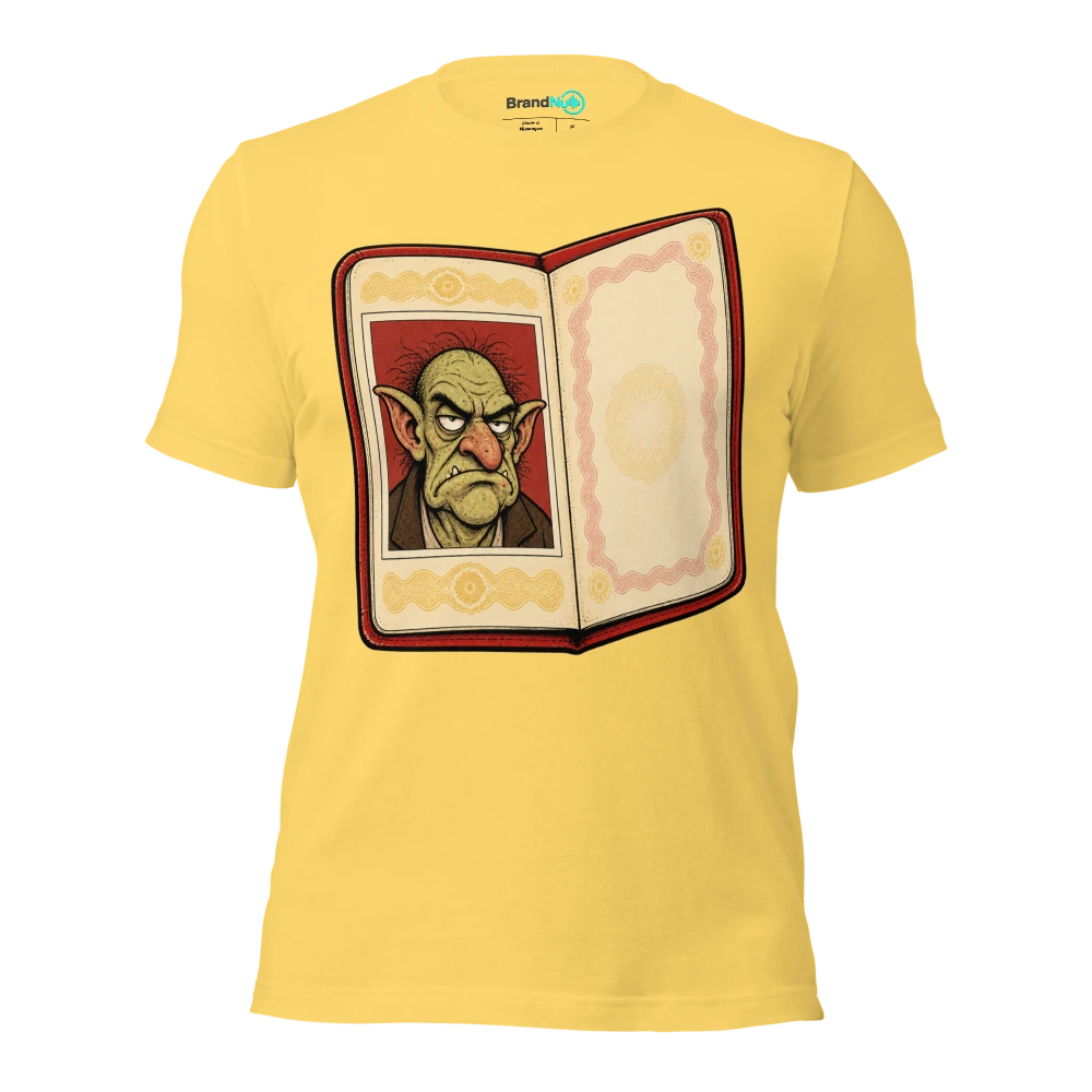 Got a BrandNu passport photo. Police have been very understanding T Shirt Yellow Front