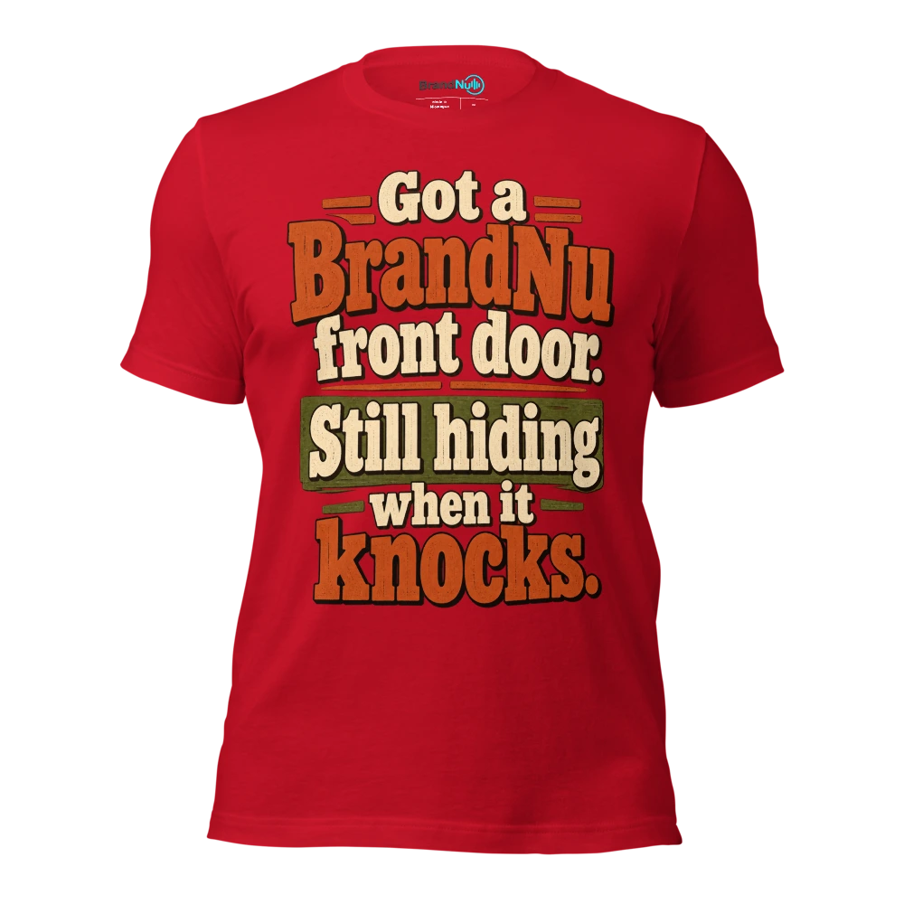 Got a BrandNu front door. Still hiding when it knocks T Shirt Red Front