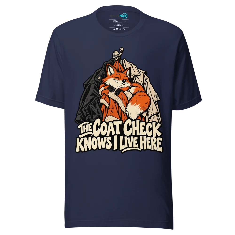 THE COAT CHECK KNOWS I LIVE HERE T Shirt Navy Front