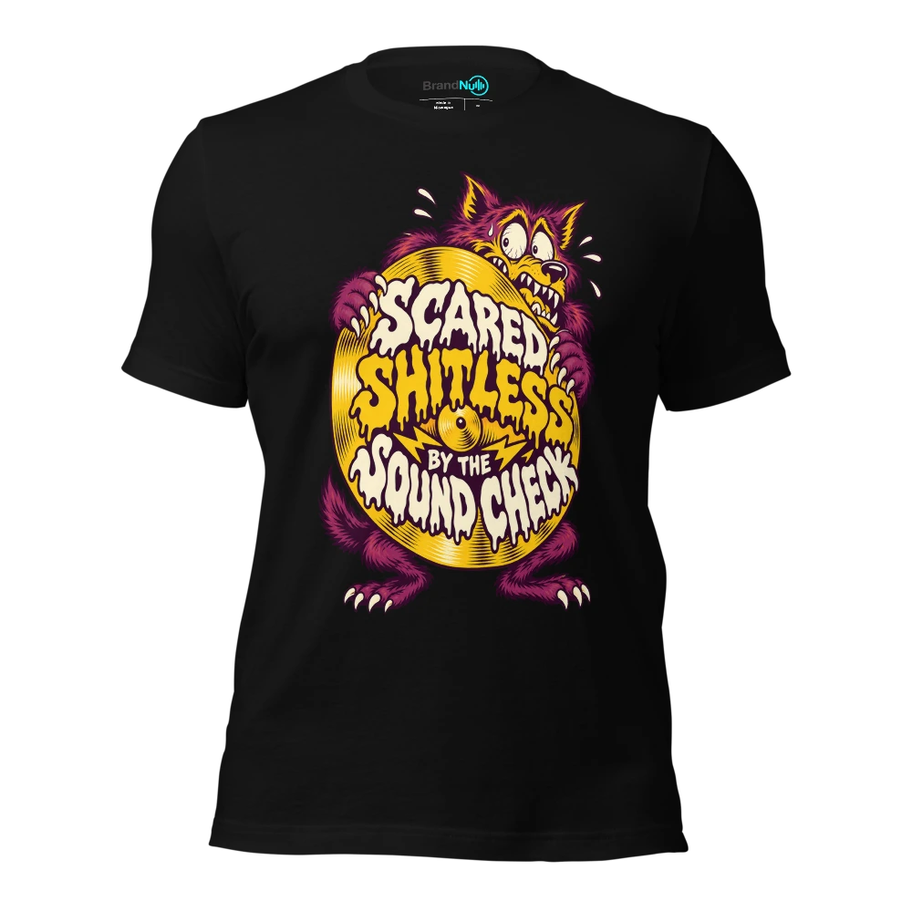 SCARED SHITLESS BY THE SOUND CHECK T Shirt Black Front