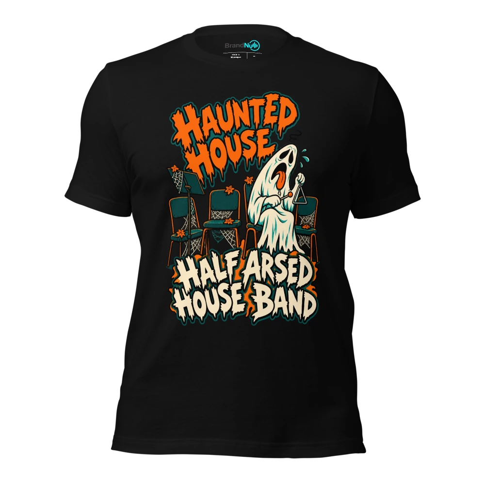 HAUNTED HOUSE HALF ARSED HOUSE BAND T Shirt Black Front