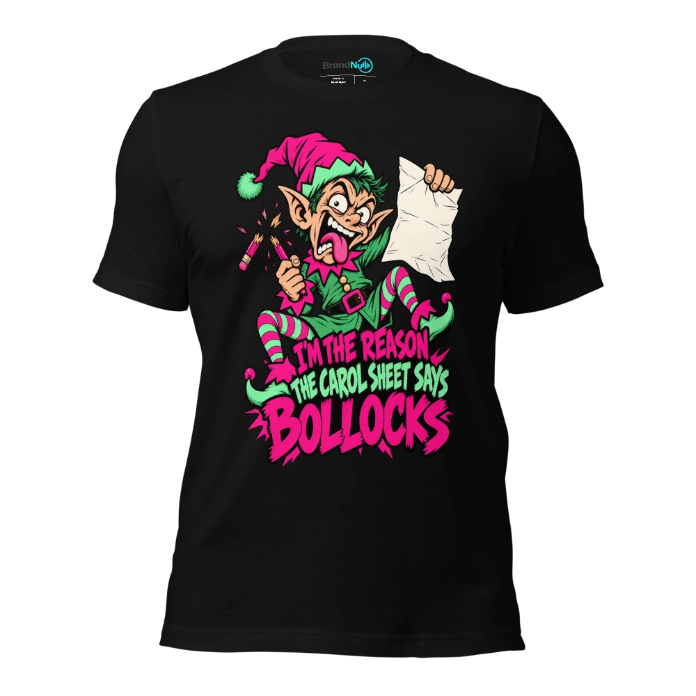 I'M THE REASON THE CAROL SHEET SAYS BOLLOCKS T Shirt Black Front