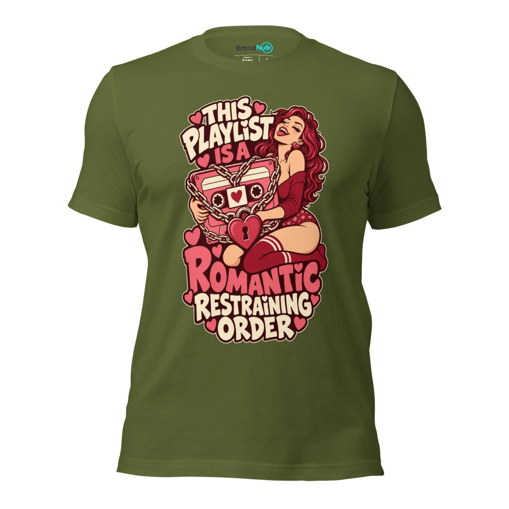 THIS PLAYLIST IS A ROMANTIC RESTRAINING ORDER T Shirt Olive Front