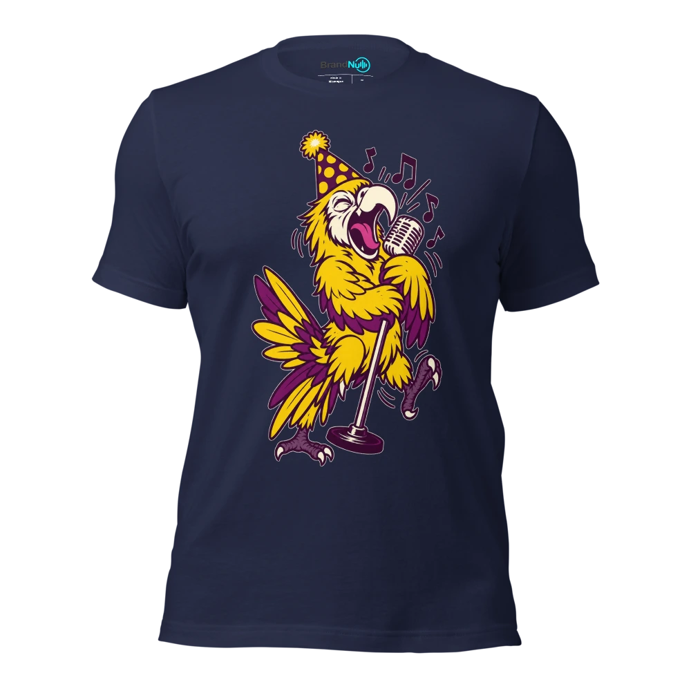 THE BIRTHDAY PARROT HAS LEARNED ONLY THE CHORUS T Shirt Navy Front
