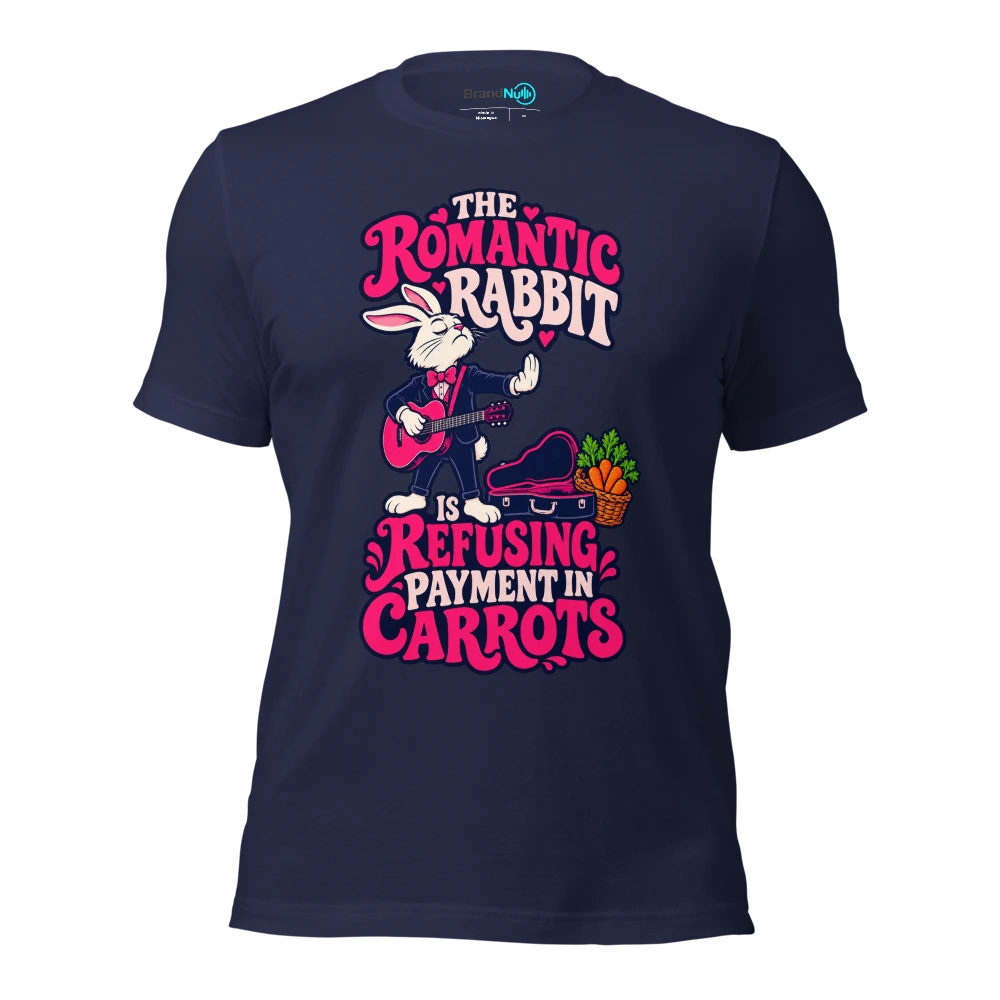 THE ROMANTIC RABBIT IS REFUSING PAYMENT IN CARROTS T Shirt Navy Front