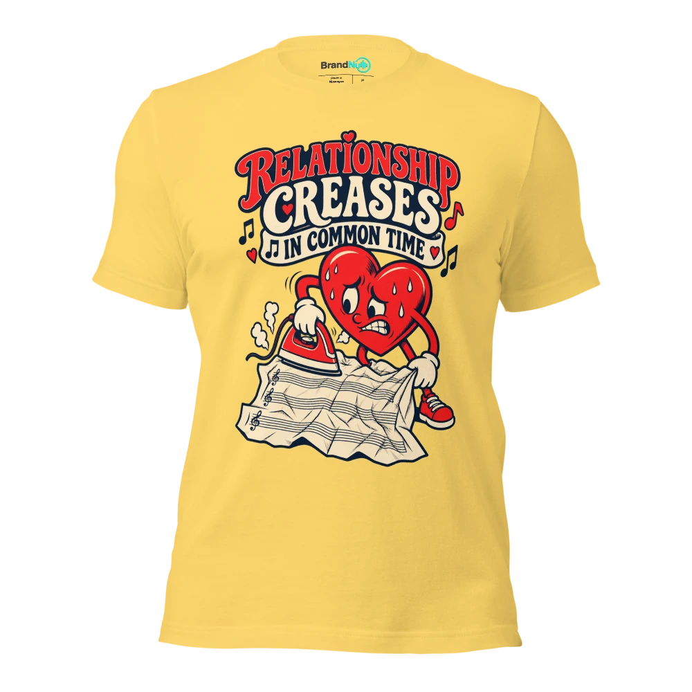 RELATIONSHIP CREASES IN COMMON TIME T Shirt Yellow Front