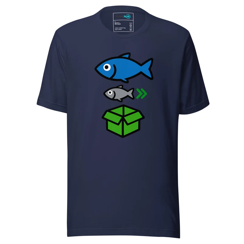 Big Fish Small Fish Cardboard Box T Shirt – Rave Dance Reference - Navy