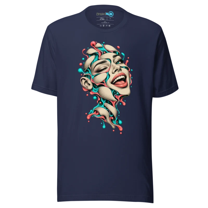 BrandNu Neon Kintsugi Face T-Shirt - Navy - Front