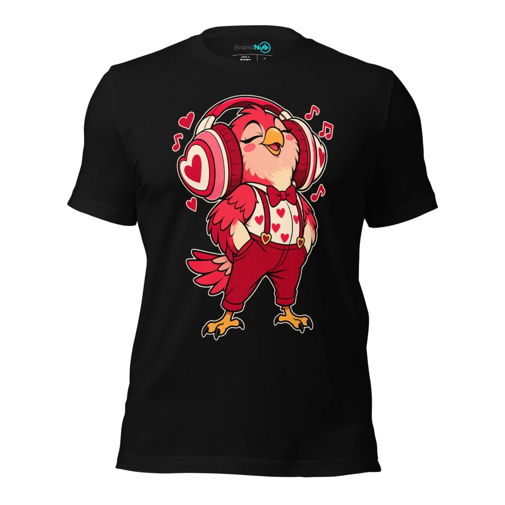 THE LOVEBIRD HAS KEPT BOTH EARPHONES T Shirt Black Front