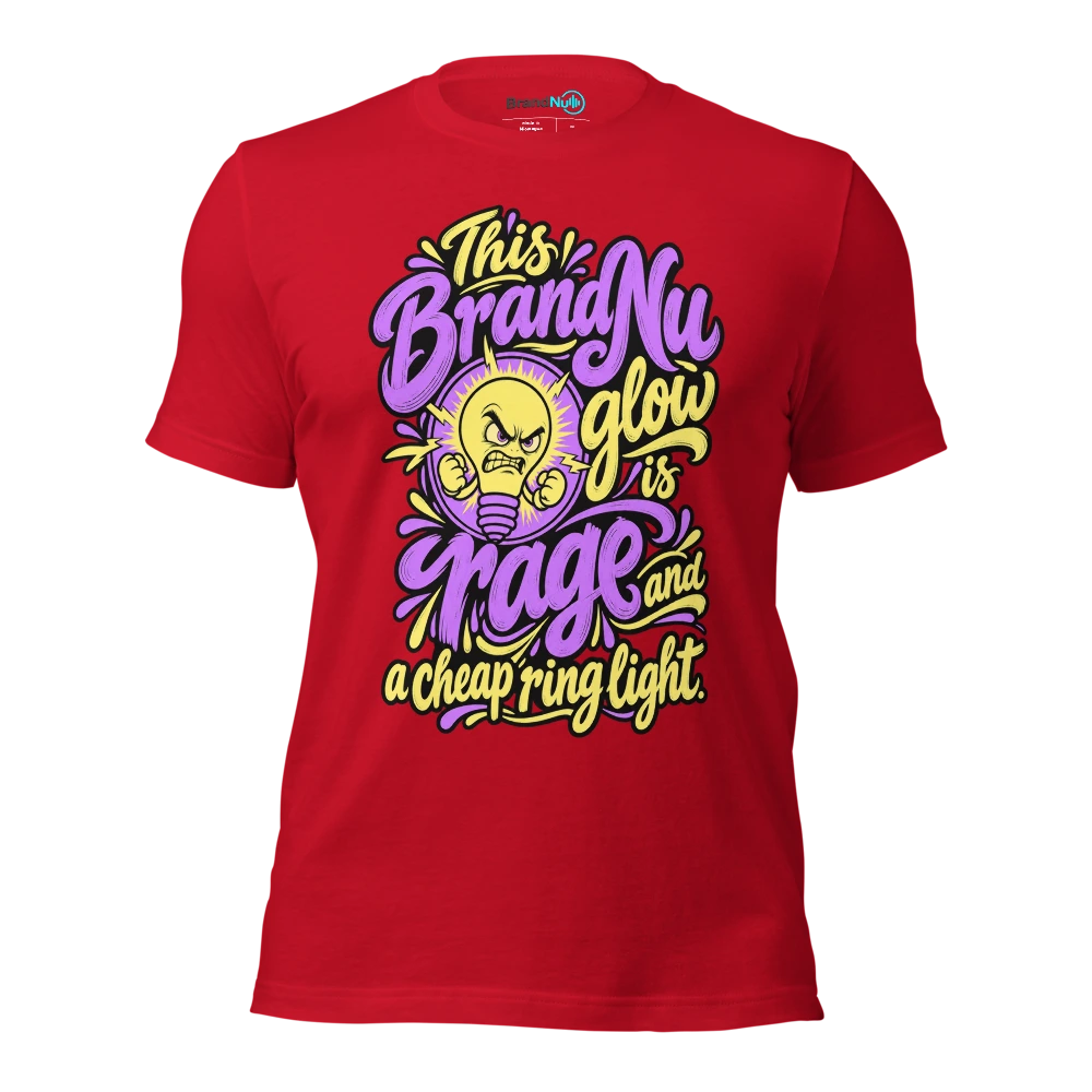 This BrandNu glow is rage and a cheap ring light T Shirt Red Front