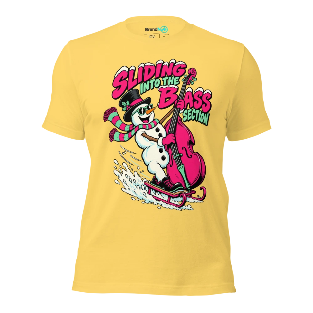 SLIDING INTO THE BASS SECTION T Shirt Yellow Front