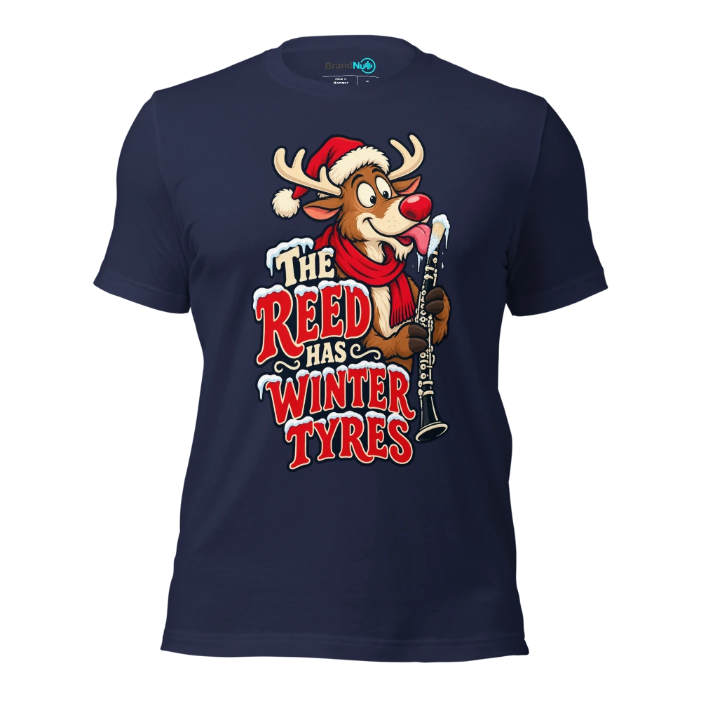 THE REED HAS WINTER TYRES T Shirt Navy Front