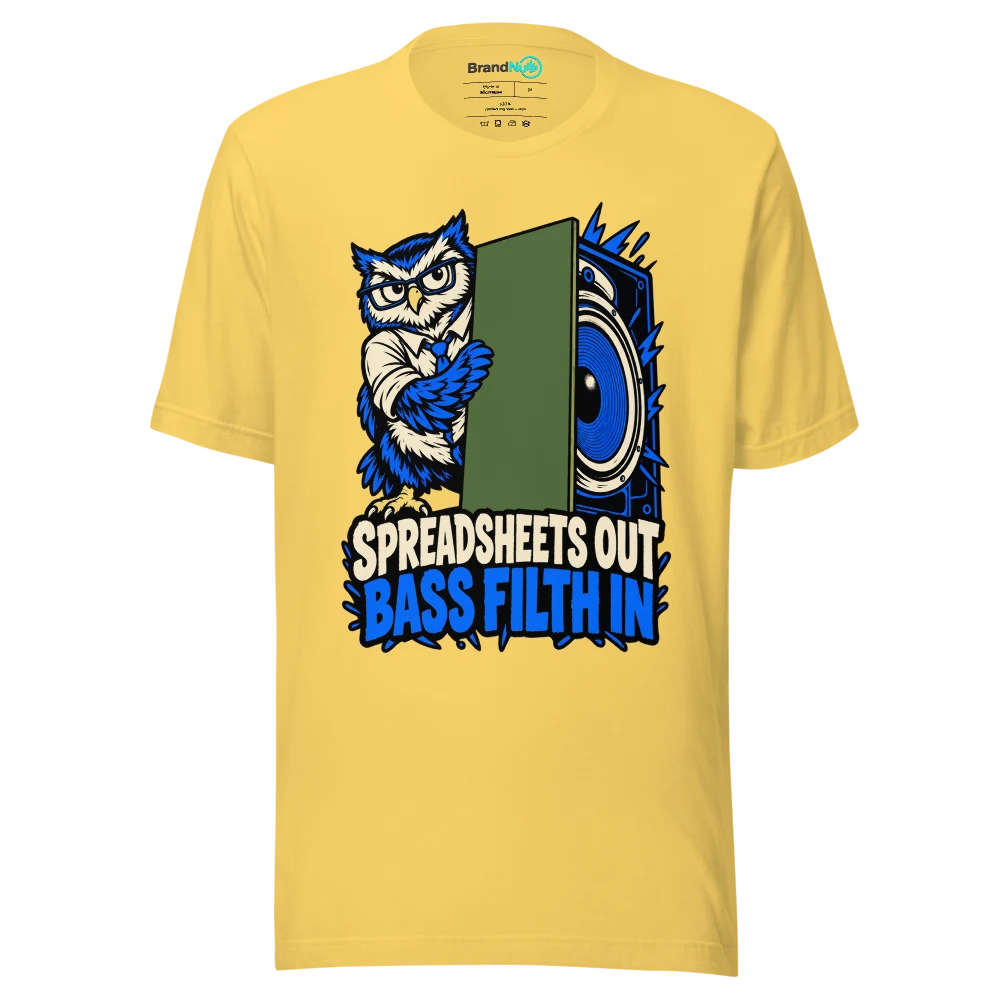 SPREADSHEETS OUT BASS FILTH IN T Shirt Yellow Front