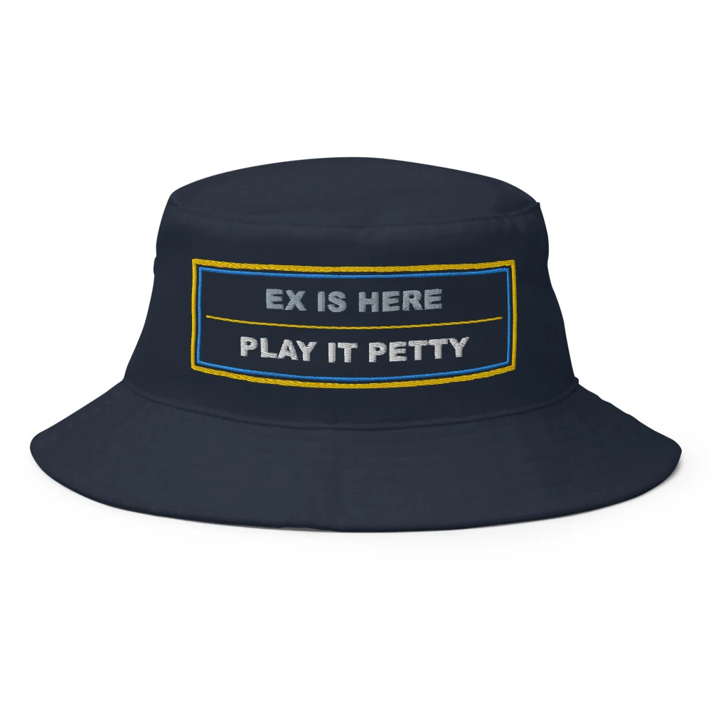 Ex Is Here Play It Petty Bucket Hat Navy front view