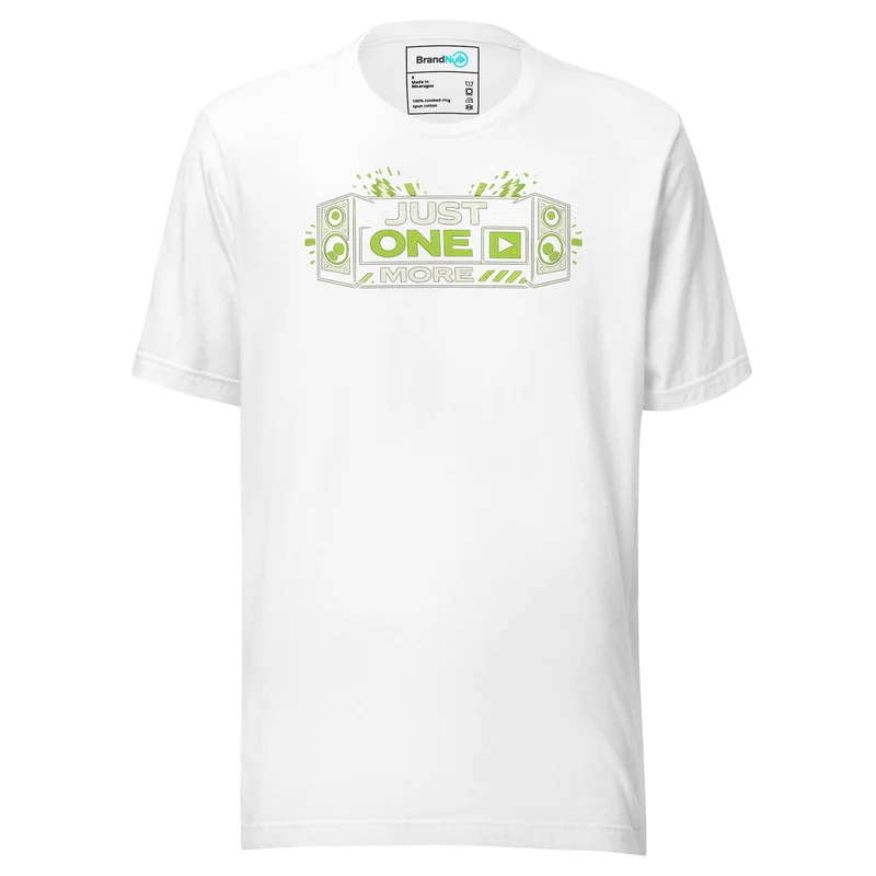 Just One More – Green Screen DJ Tee - White