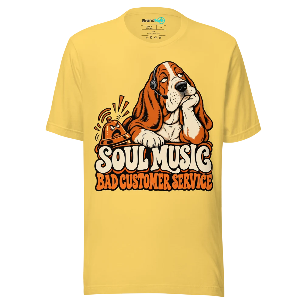SOUL MUSIC BAD CUSTOMER SERVICE T Shirt Yellow Front