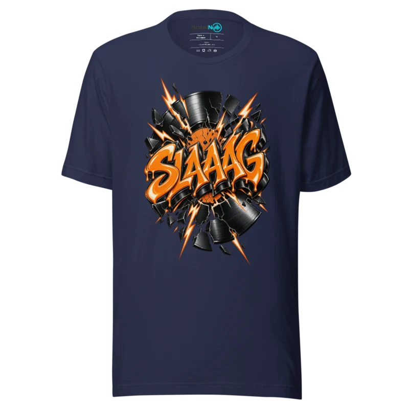 SLAAAG Front Print T Shirt Shattered Vinyl Edition - Navy
