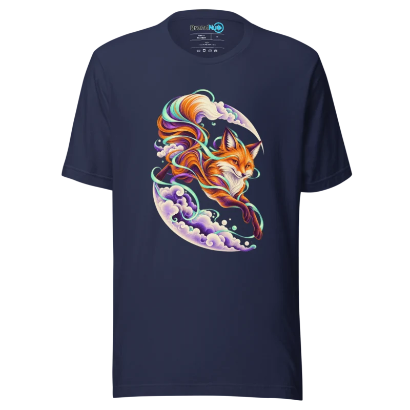 Neon Fox Cloud T Shirt - Navy