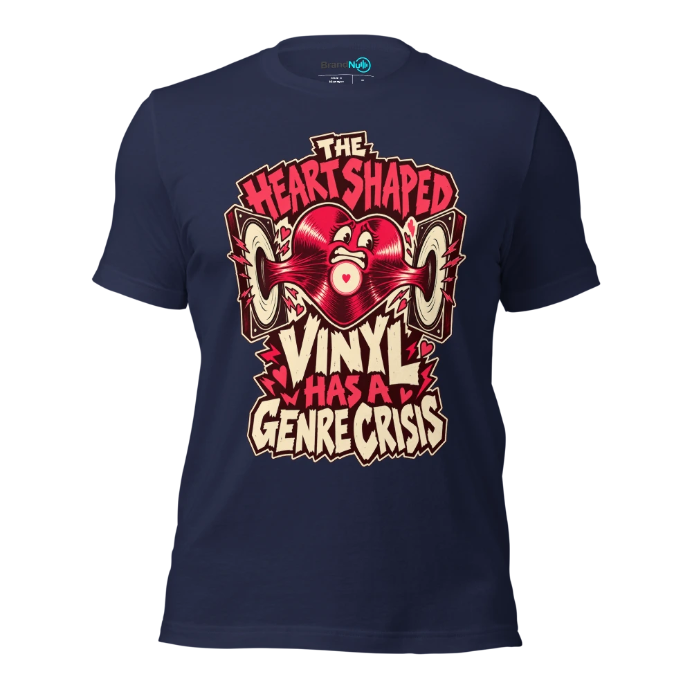 THE HEART SHAPED VINYL HAS A GENRE CRISIS T Shirt Navy Front