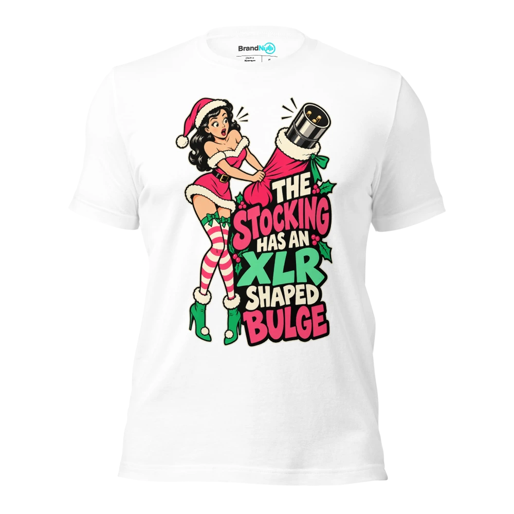 THE STOCKING HAS AN XLR SHAPED BULGE T Shirt White Front