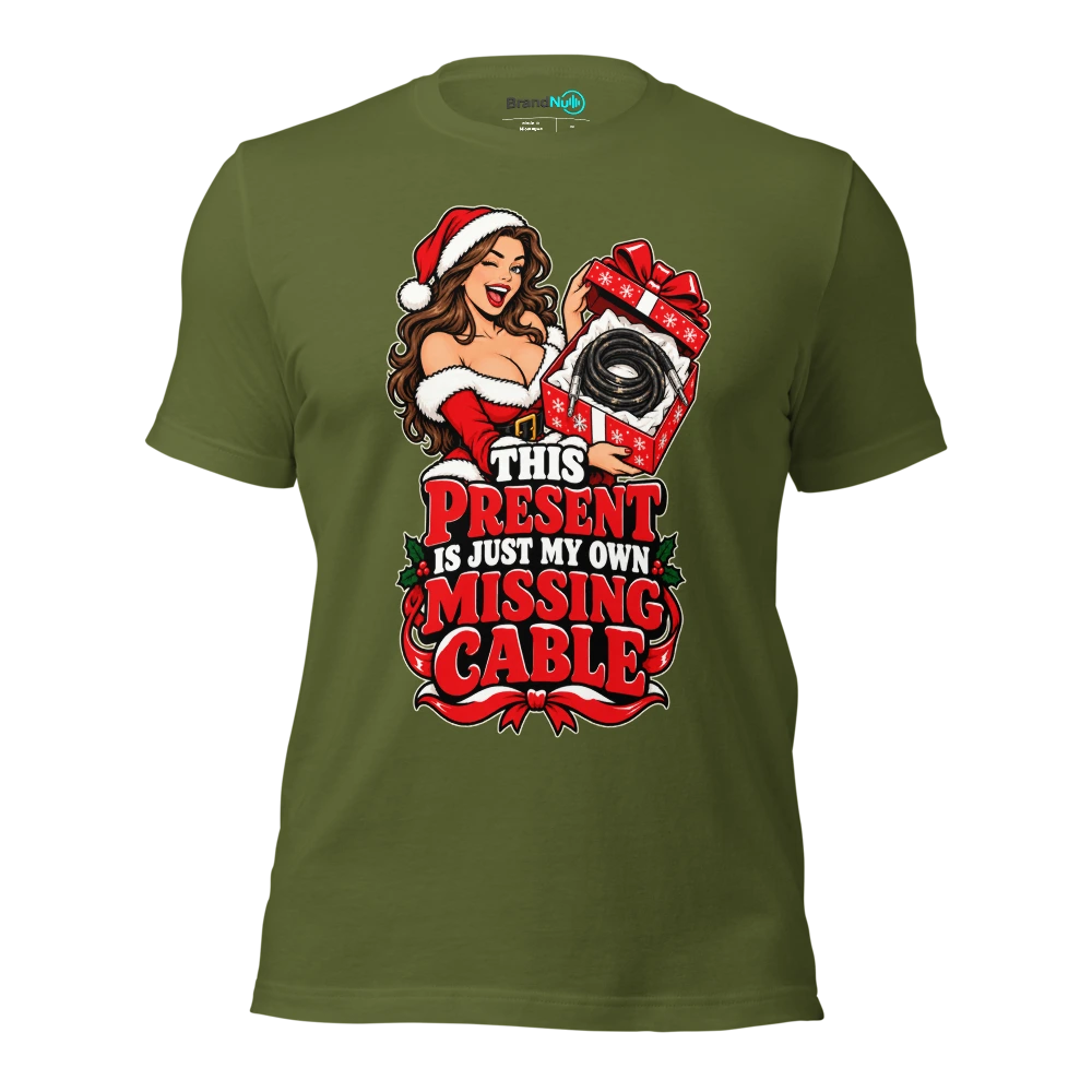 THIS PRESENT IS JUST MY OWN MISSING CABLE T Shirt Olive Front
