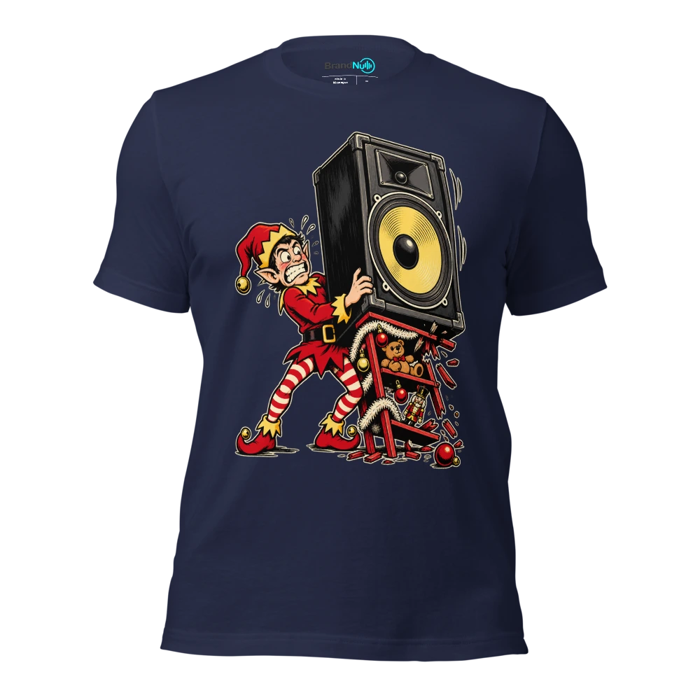 THE ELF SHELF IS A SPEAKER STAND T Shirt Navy Front