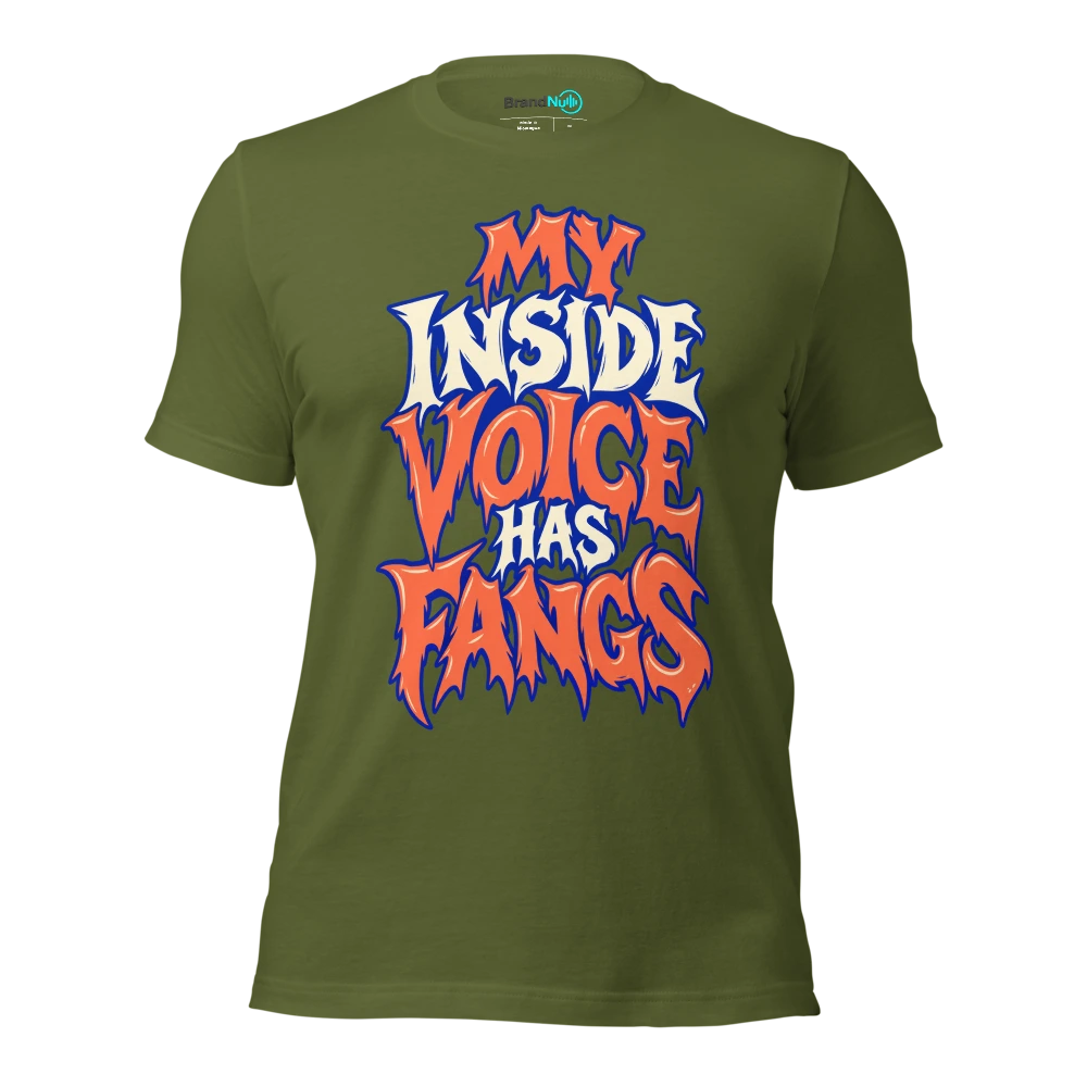MY INSIDE VOICE HAS FANGS T Shirt Olive Front