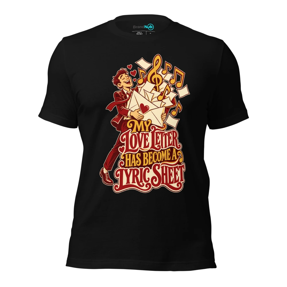 MY LOVE LETTER HAS BECOME A LYRIC SHEET T-SHIRT