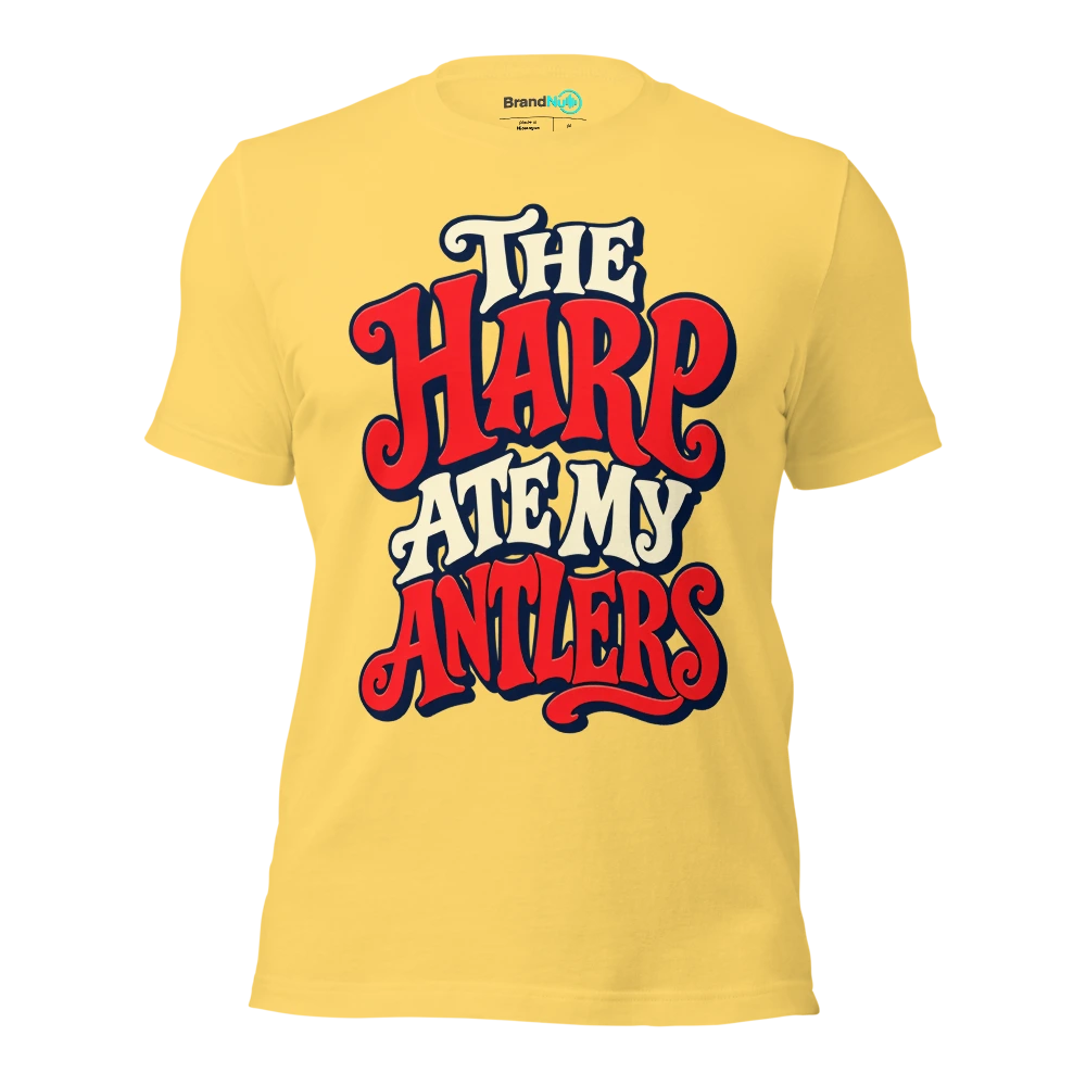 THE HARP ATE MY ANTLERS T Shirt Yellow Front
