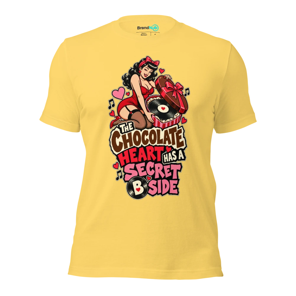 THE CHOCOLATE HEART HAS A SECRET B SIDE T Shirt Yellow Front