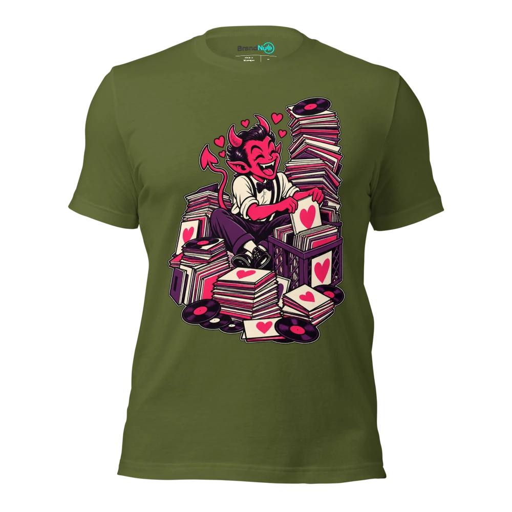 THE BREAKUP DEMON HAS A SUSPICIOUSLY GOOD LIBRARY T Shirt Olive Front