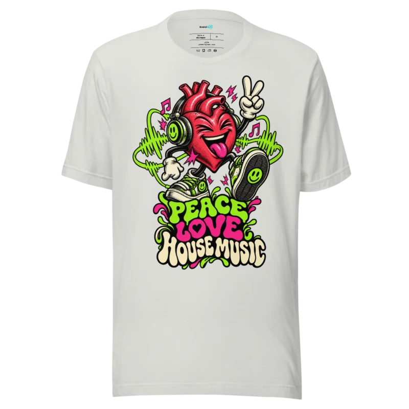 Peace Love House Music T Shirt – Classic Rave Statement - Silver