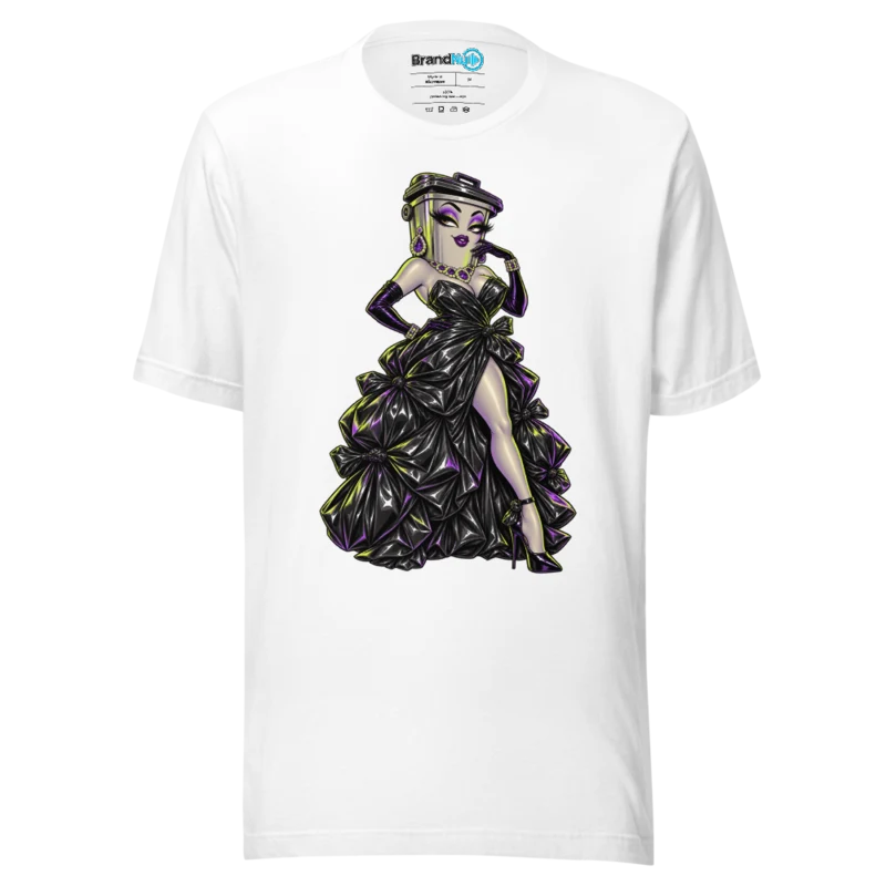 BrandNu Trash Bag Gown Bin Diva T-Shirt - White - Front