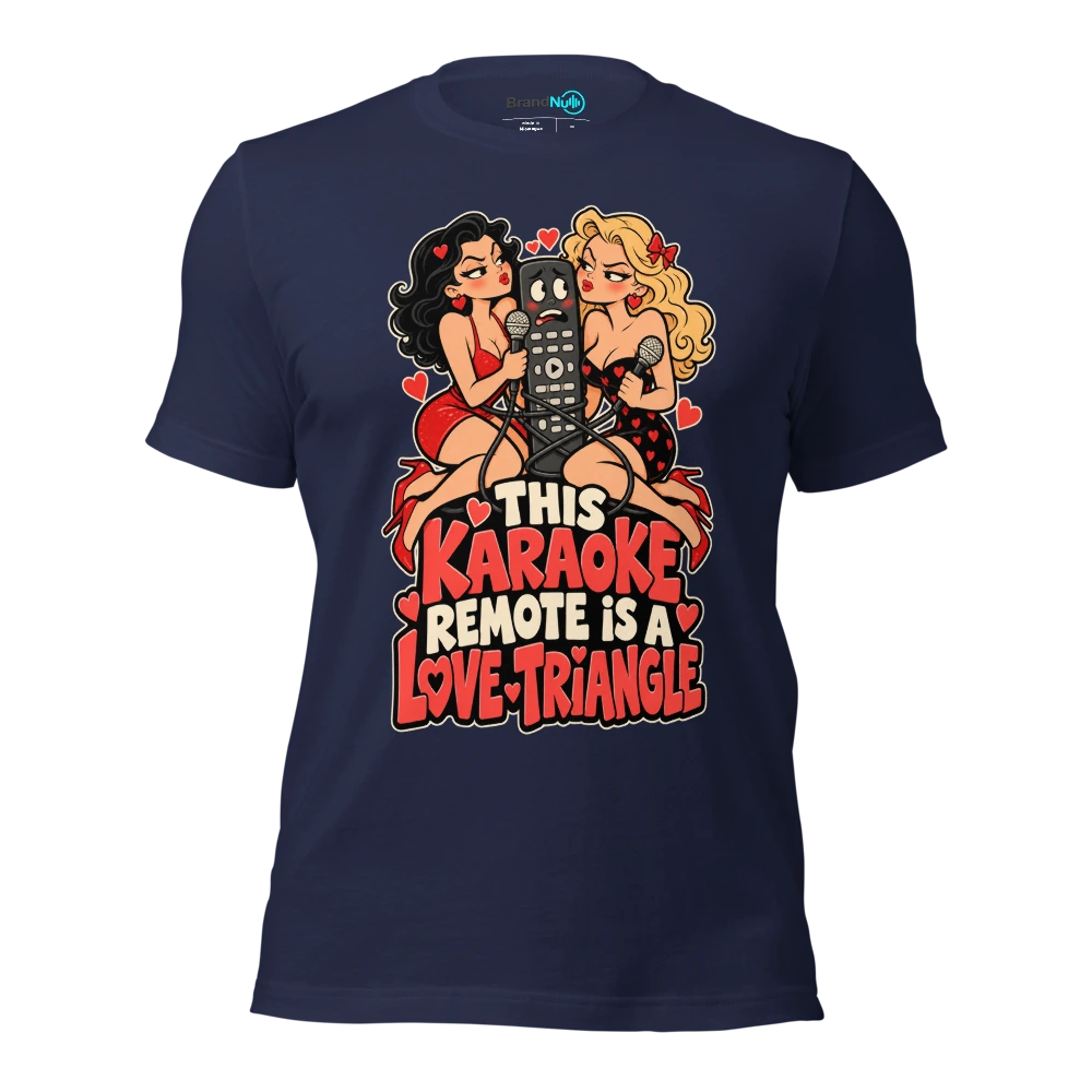 THIS KARAOKE REMOTE IS A LOVE TRIANGLE T Shirt Navy Front