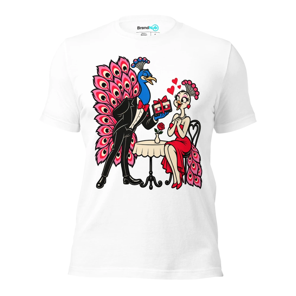 THE PEACOCK BROUGHT A DEMO TO THE DATE T Shirt White Front