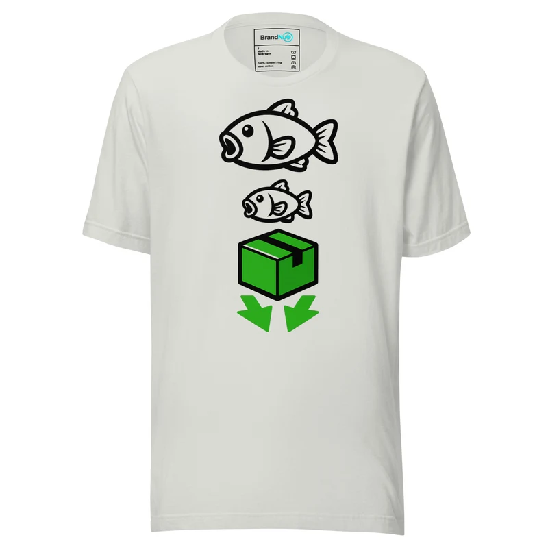 Big Fish Small Fish Cardboard Box T Shirt – UK Rave Move - Silver